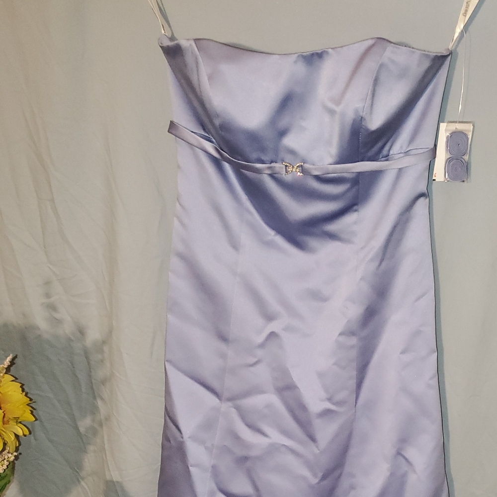 David's Bridal gown. Tie belt hidden zipper. Lt blue. Size 6
